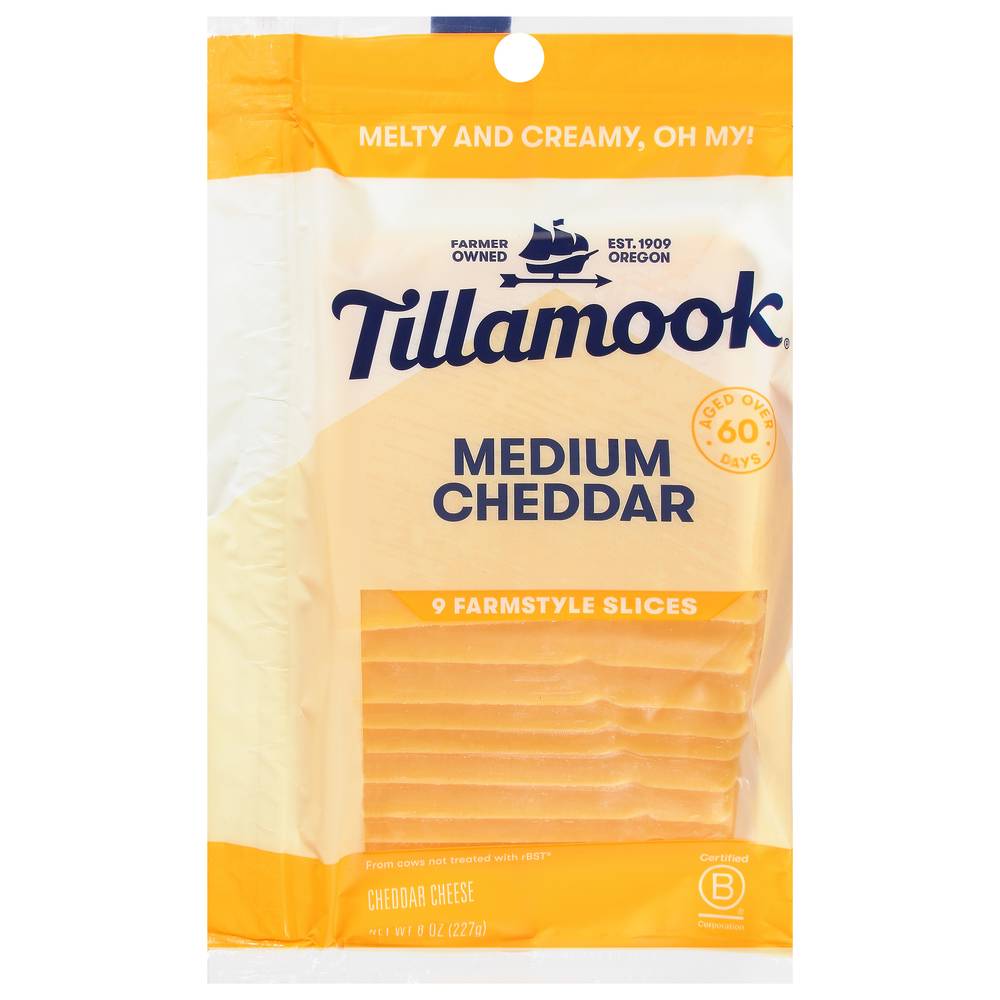 Tillamook Farmstyle Slices Medium Cheddar Cheese (9 ct) (8 oz, 9 ct)