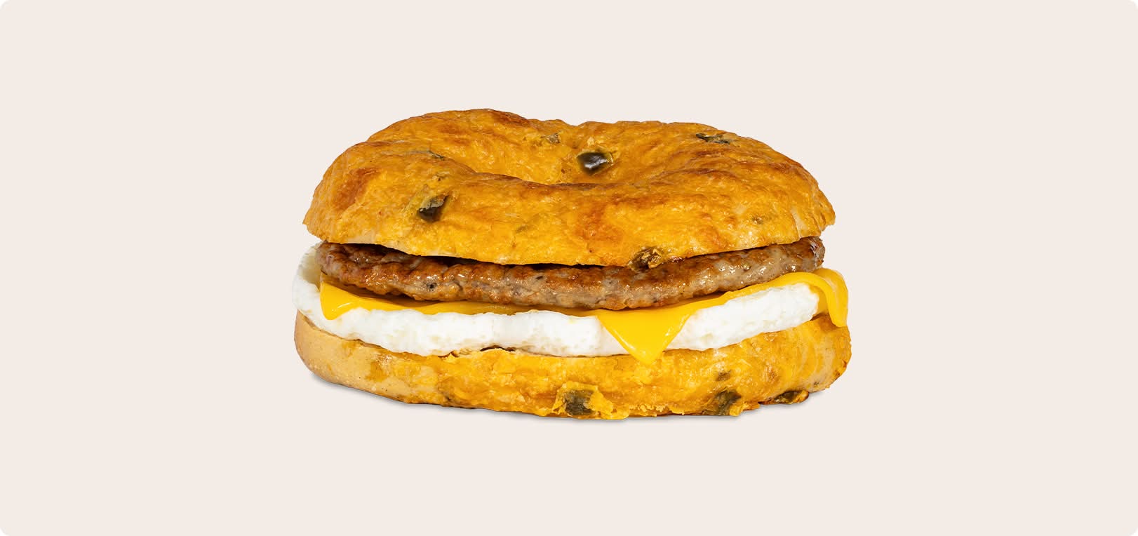 Sausage Egg and Cheese Jalapeno Cheddar Bagel