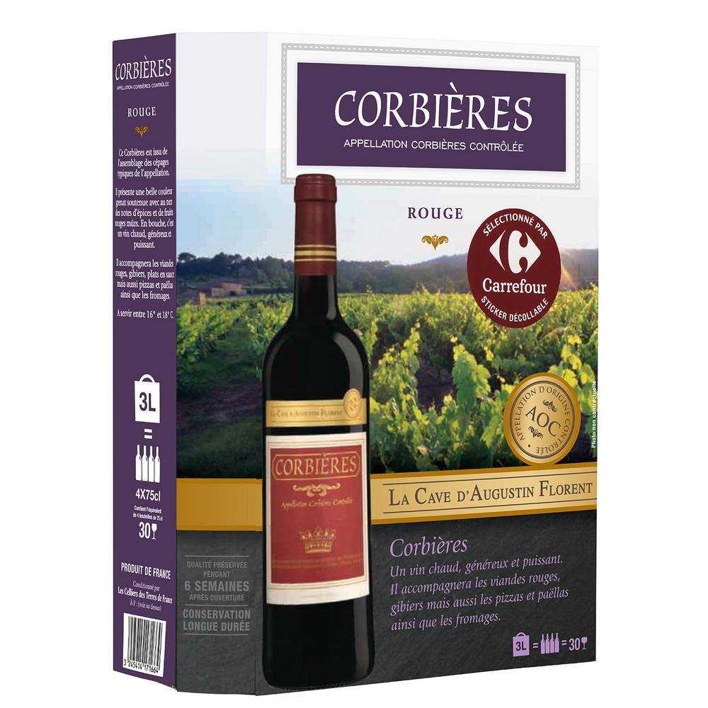 Carrefour - La cave d'augustin florent vin rouge languedoc roussillon corbières domestique (4 x 750ml)