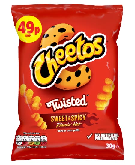 Cheetos Flamin Hot, Twisted Sweet & Spicy Snacks Crisps (30g)
