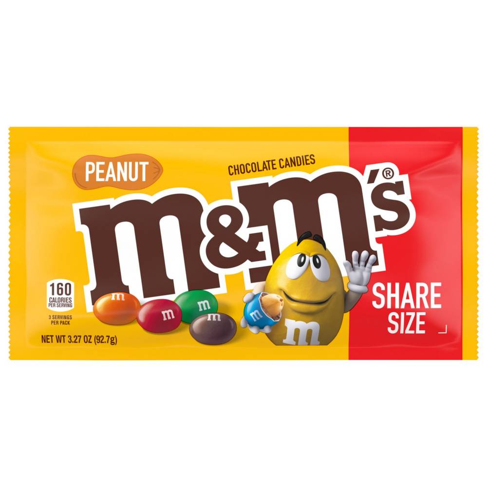 M&M'S Peanut Milk Chocolate Candy, Share Size Bag, 3.27 Oz