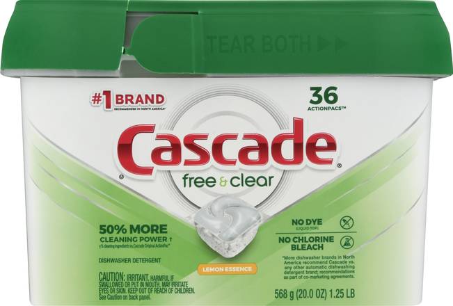 Cascade Free & Clear Dishwasher Detergent, Lemon Essence, ActionPacs - 36 actionpacs, 568 g