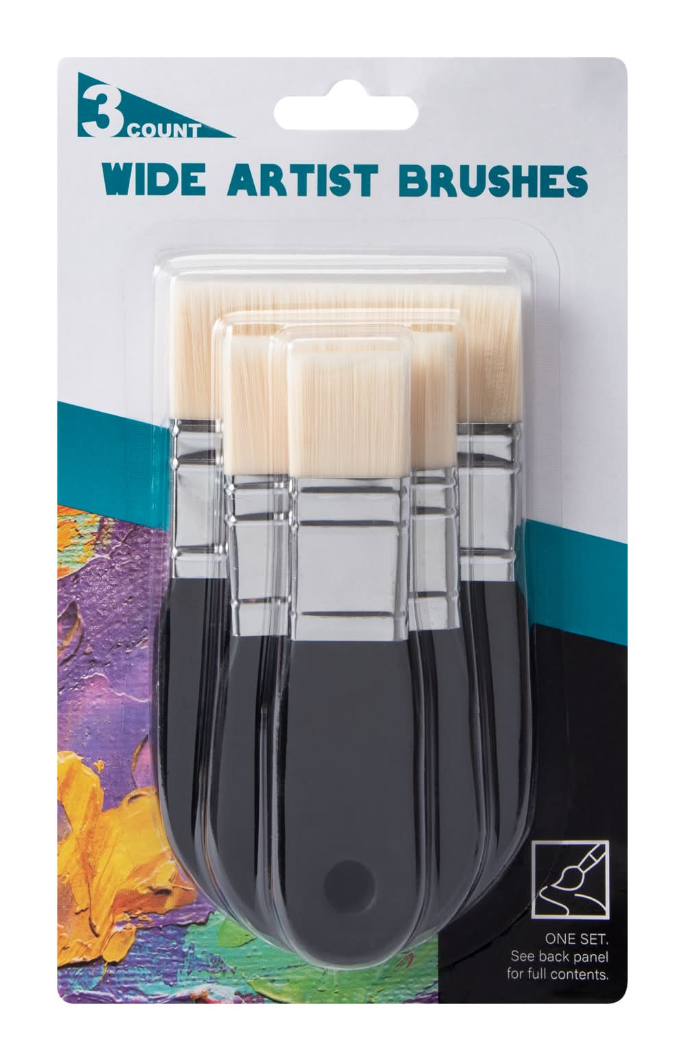 Wide Artist Brushes 3-Pack Set Black