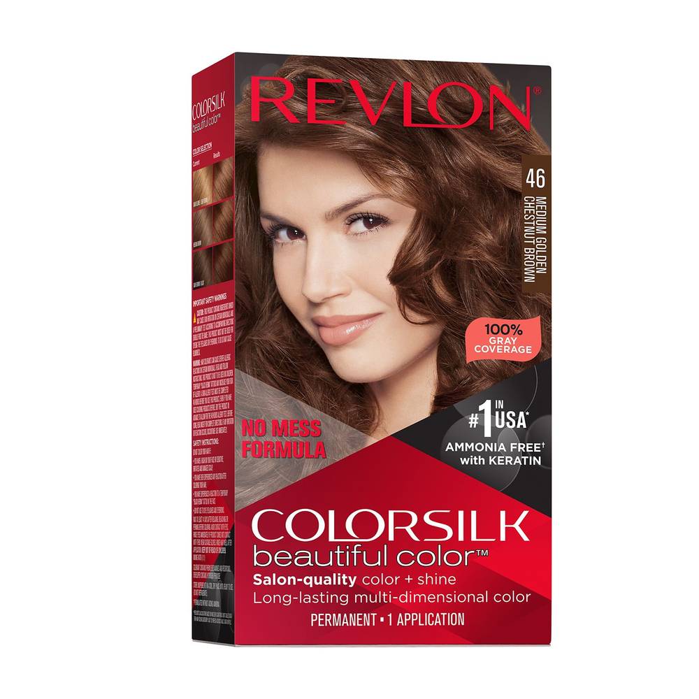 Revlon Colorsilk Beautiful Color Permanent Hair Color, 046 Medium Golden Chestnut Brown