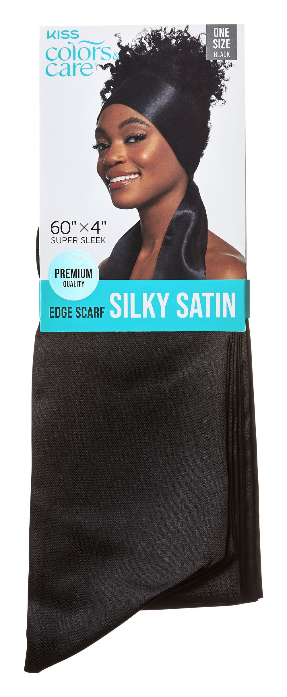 KISS One Size Silky Satin Edge Scarf, 60 in x 4 in, Black
