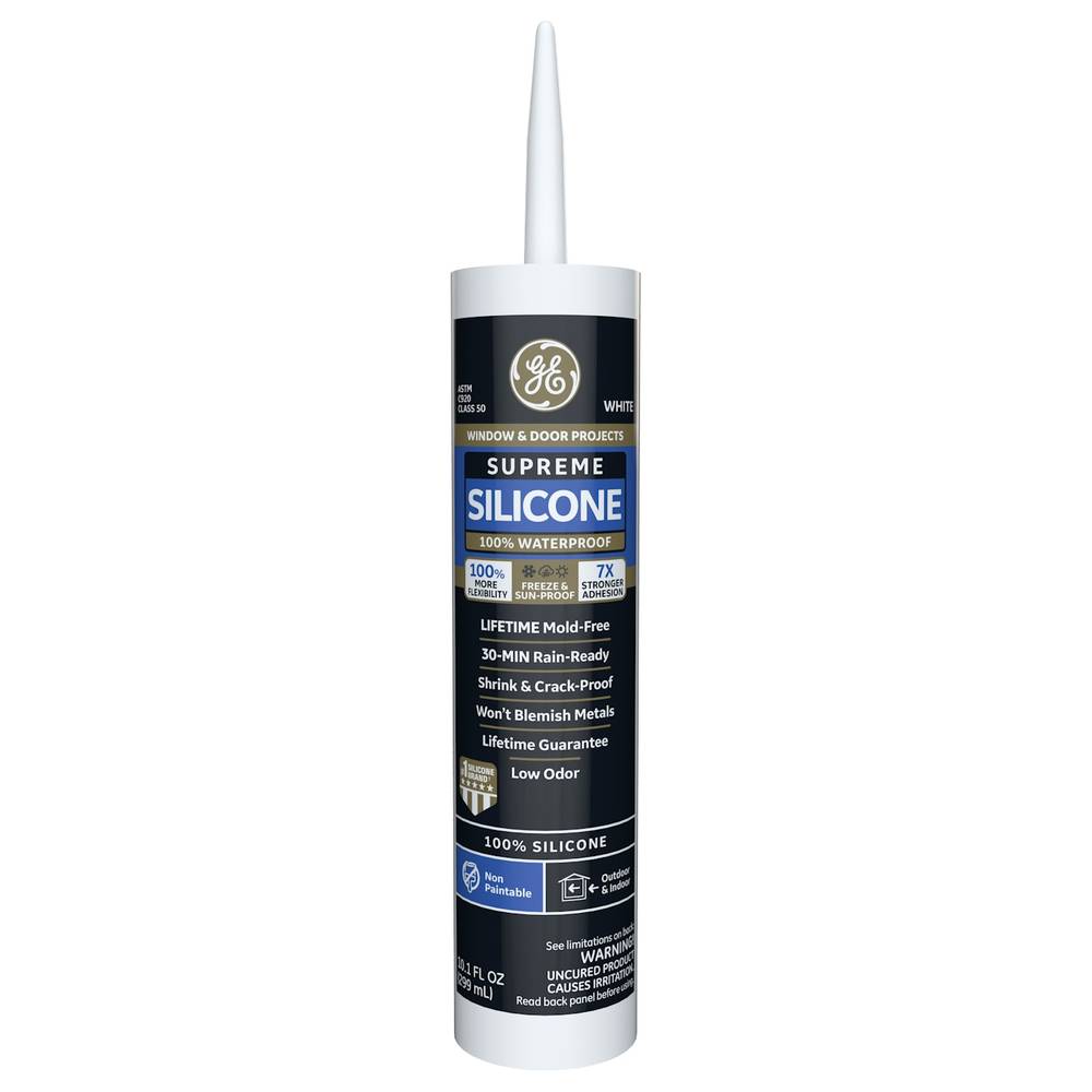 GE Supreme Silicone Windows, Doors, Exteriors 10.1-oz Window and Door White Silicone Caulk | 2814819