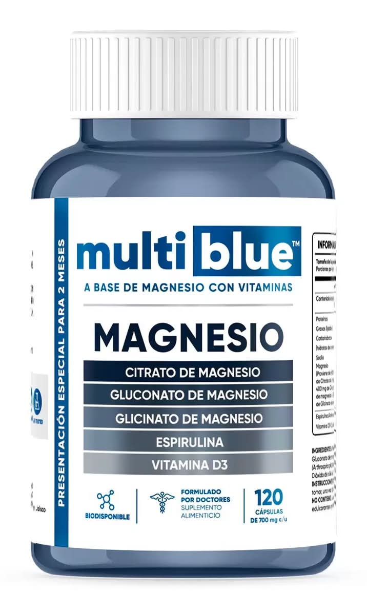 Multiblue · Suplemento a base de magnesio con vitaminas 700 mg en cápsulas (120 un)