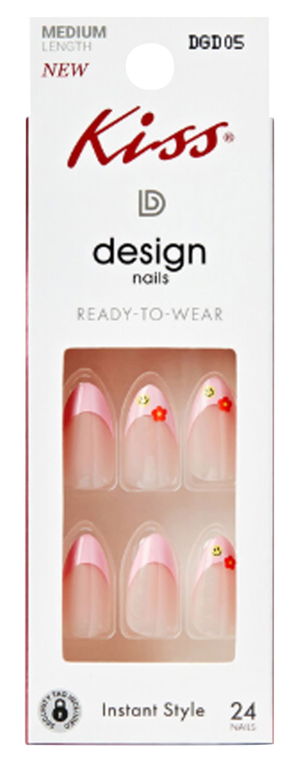 Kiss® Design Nails Medium Length 24-Pack Pink Flower French