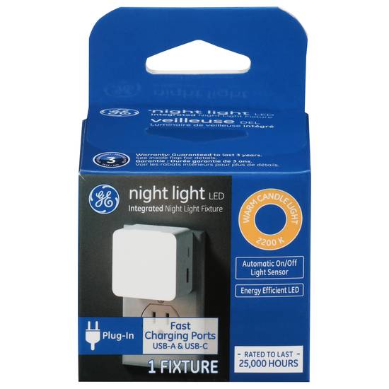 General Electric Night Light Led Usb-A & Usb-C Fast Plug-In Charging Ports (white)