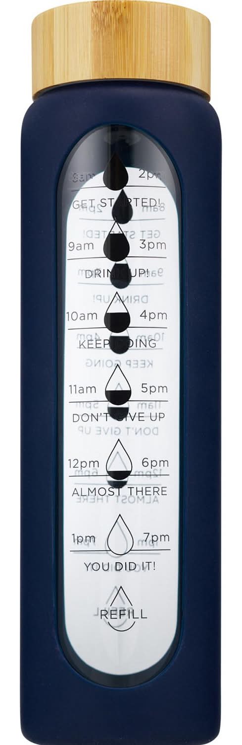 Sun & Sky Glass Water Bottle With Hydration Tracker & Silicone Grip, 34 Oz, Assorted Colors