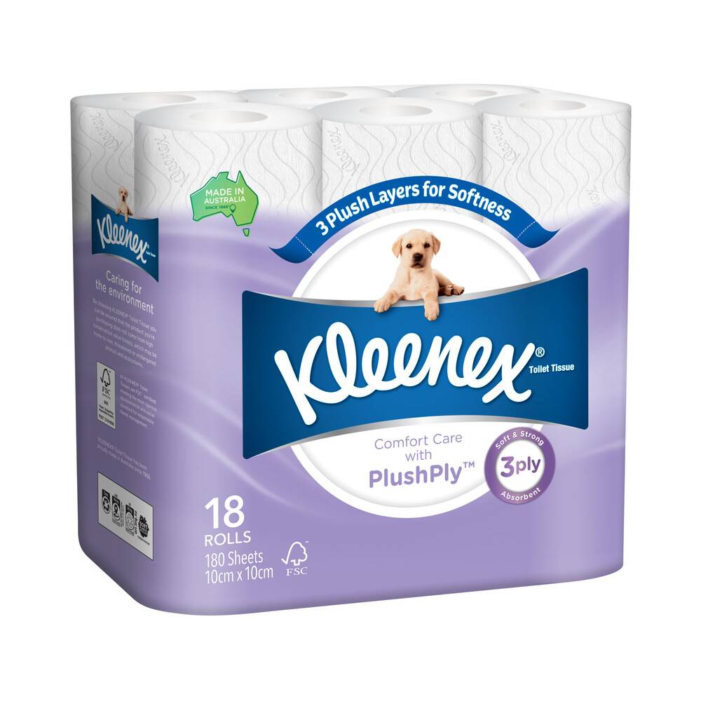 Kleenex Plushply Soft & Strong Absorbent 3ply Toilet Tissues (18 pack)