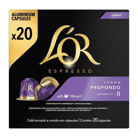 L'OR - Espresso lungo profondo café en capsules intensité 8 (20)