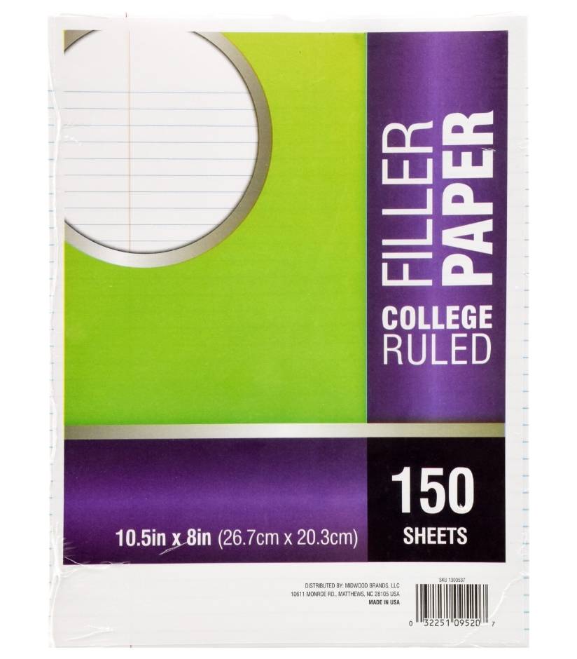 College Ruled Filler Paper Sheets, 10.5x8 in (150 ct)