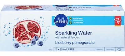 Pc blue menu eau pétillante aromatisée - flavored sparkling water (12 pièces, 0.355 l) (bleuet grenade)