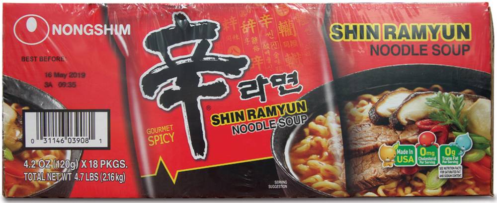Nongshim Shin Ramyun Spicy Noodle Soup (18 x 4.2 oz)