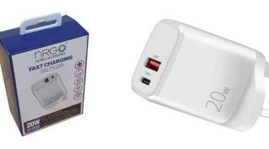 NRG Fast Charging UK Plug (Includes Type-C and USB Sockets)