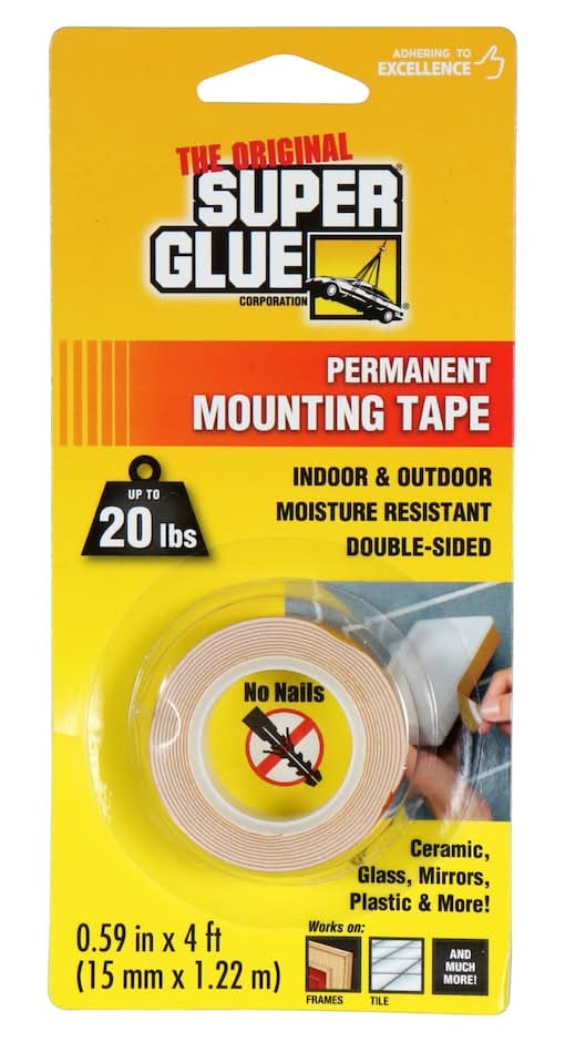 The Original Super Glue Permanent Mounting Tape, 0.59in x 4ft