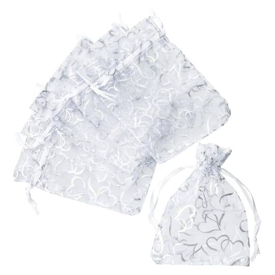 Silver Double Heart Organza Favor Bags By Celebrate It Occasions, 12Ct.