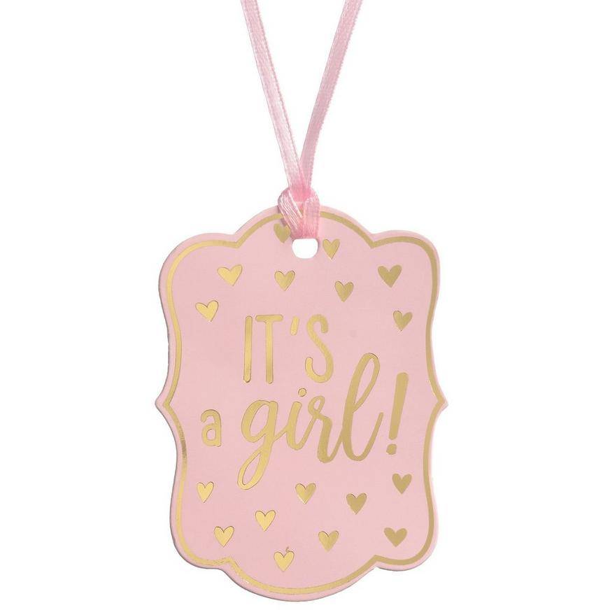 Pink Metallic Gold It's a Girl Gift Tags, 24ct