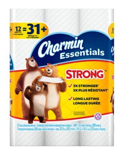 Charmin Essentials Strong 1-Ply Toilet Paper Rolls, 12 Ct (1 Unit per Case)