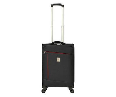 Weekend Traveler Black & Red Contrast-Lines Lightweight Softside Spinner Carry-On Suitcase (black)