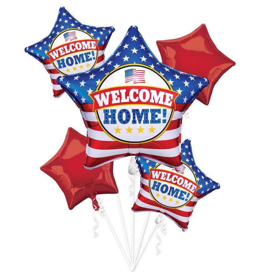 Uninflated Patriotic Welcome Home Foil Balloon Bouquet, 5pc