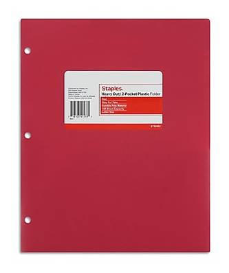 Staples 3-Hole Punched 2-Pocket Plastic Portfolio Folder, Red (ST52803-CC)