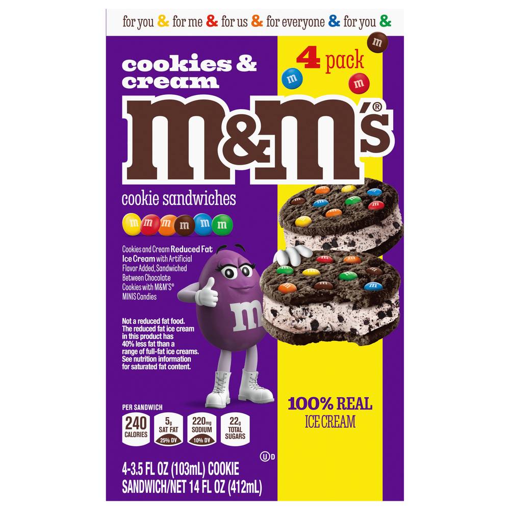 M&M's Cookie Sandwiches W/ Cookies and Cream 4 Count Box