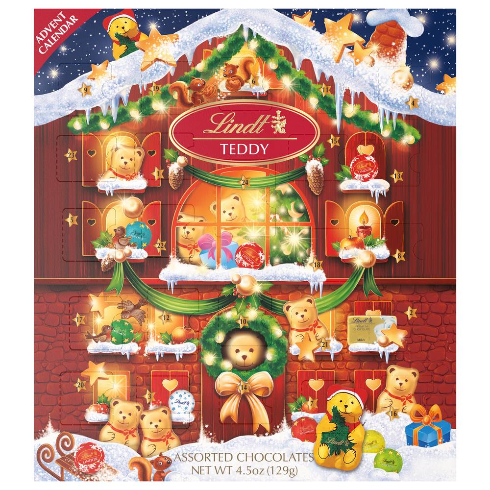 Lindt Teddy Bear Chocolate Advent Calendar, Assorted (4.5 oz, 24 ct)