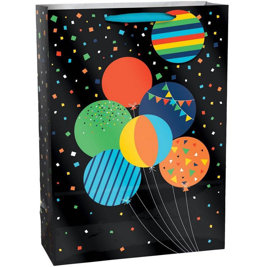 Party City Jumbo Night Of Balloons Birthday Paper Gift Bag, 16.75 in x 23.75 in