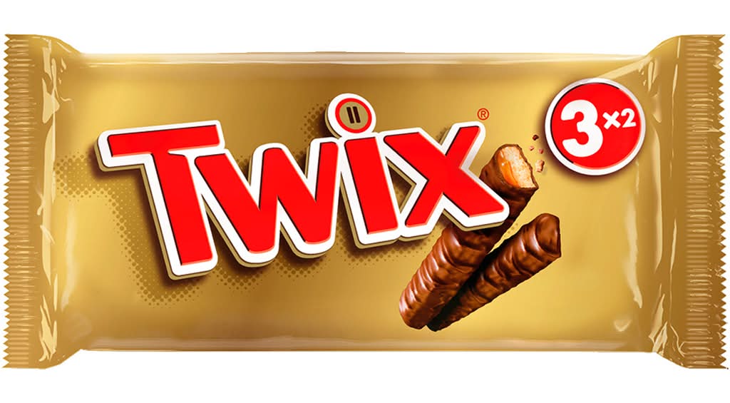 Twix - Snack chocolate, 3 packs, embalagem de 150g