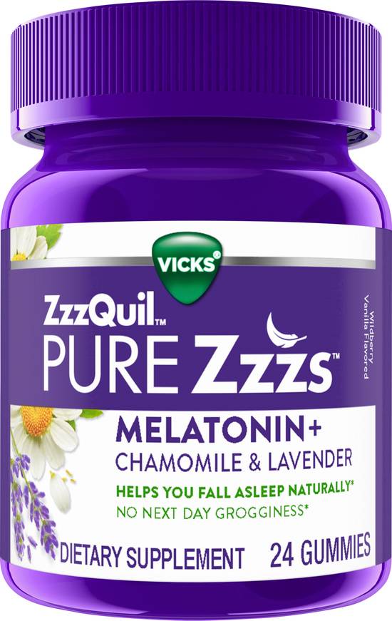 Vicks Pure Zzzquil Melatonin Chamomille & Lavander Wildberry Vanilla Gummies (24 ct)