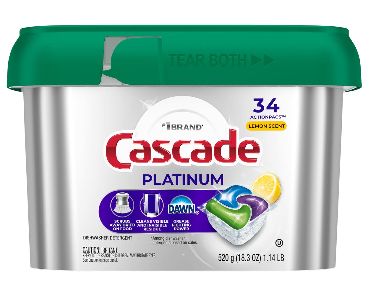 Cascade Platinum Dishwashing Pods, Lemon (1.14 lbs, 34 ct)