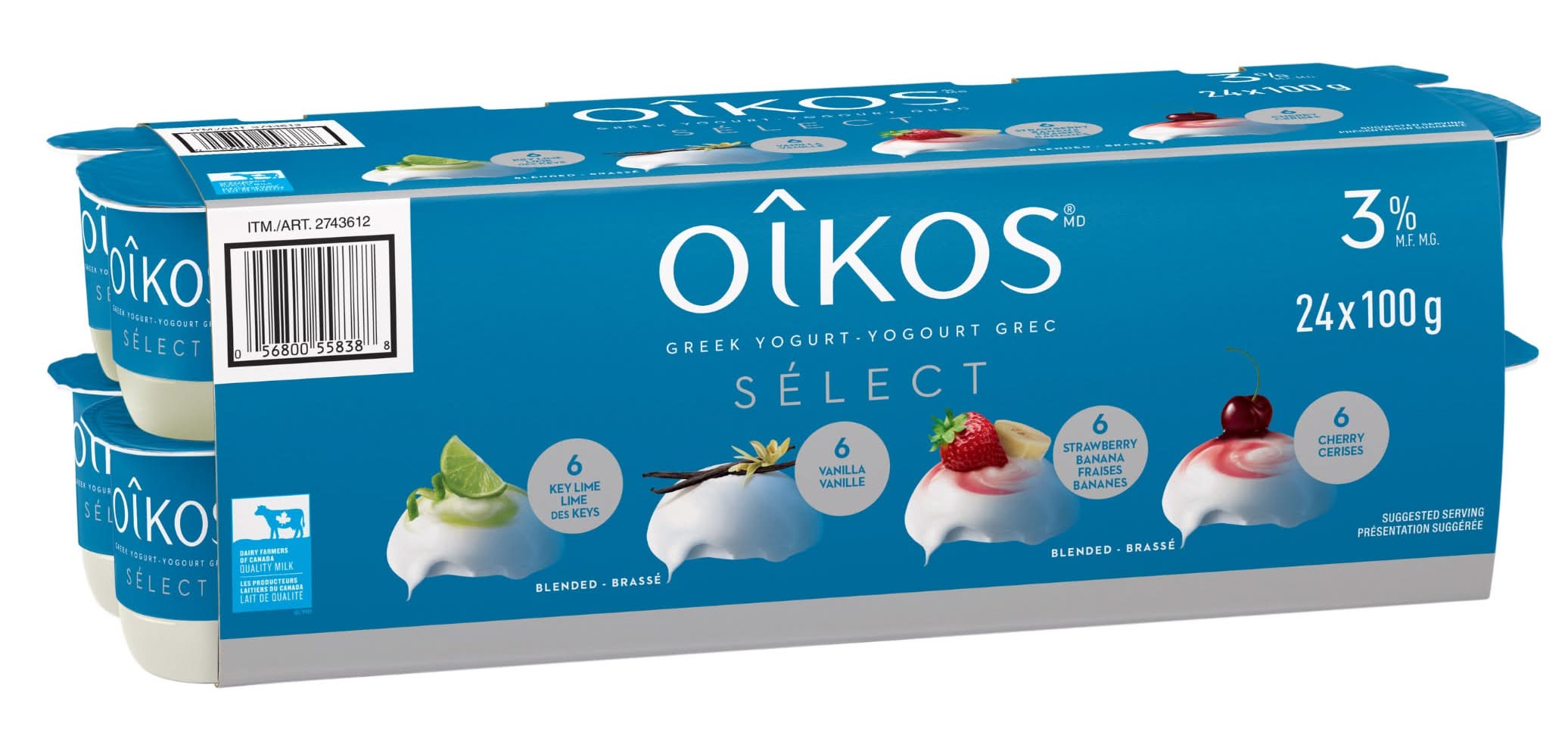 Oikos Select Yogourt Grec 3%, 24 X100 G / Oikos Select 3% Greek Yogurt Variety pack, Assorted (24 x 100g)
