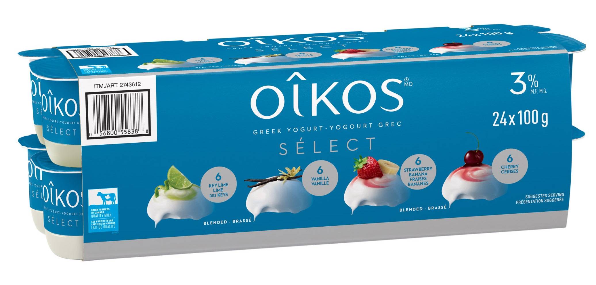 Oikos Select 3% Greek Yogurt Variety pack, Assorted (24 x 100g)