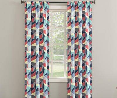 Real Living Turquoise Fraction Print Ashby Blackout Rod Pocket Curtain Panel, 84 in