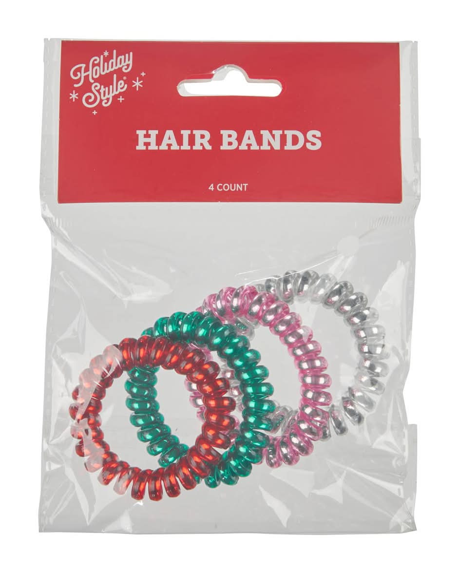 Holiday Style Spiral Hair Bands, Assorted (4 ct)