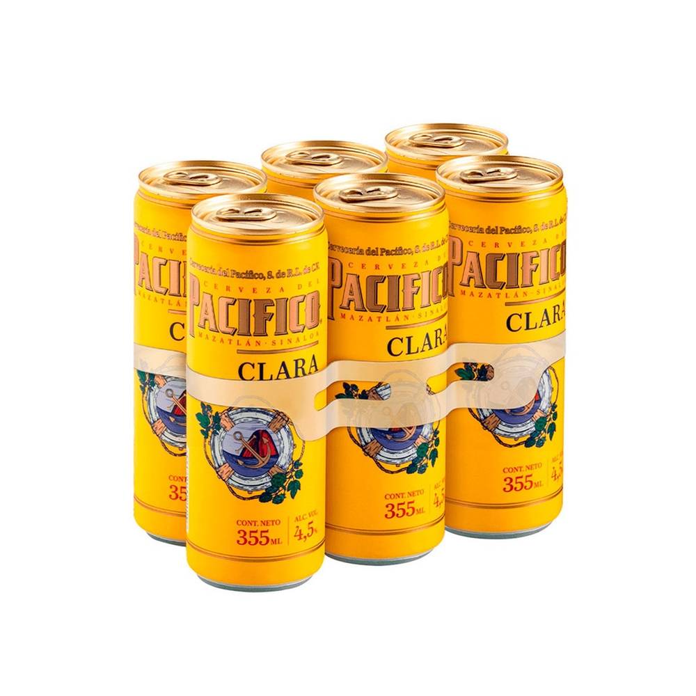 Pacifico cerveza clara (6 pack, 355 mL)