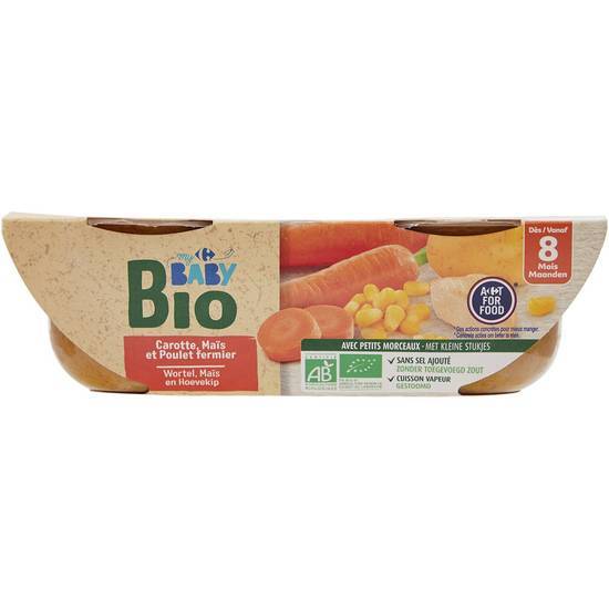 Carrefour Baby Bio - Plat de bébé dès 8 mois (carotte - maïs - poulet )