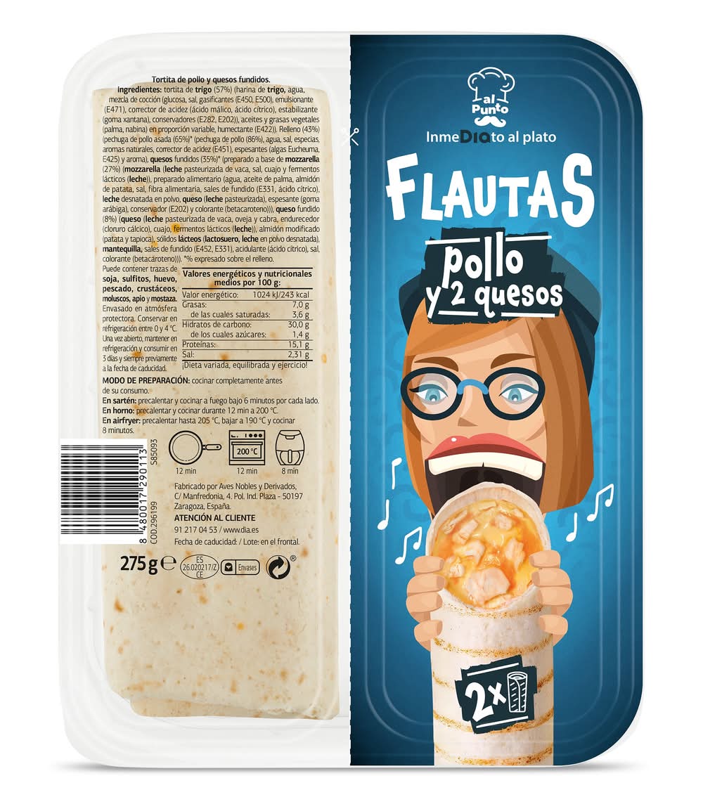 Flautas De Pollo Y 2 Quesos Al Punto Dia 275 G