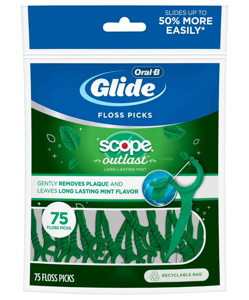 Oral-B Glide Scope Outlast Dental Floss Picks, Mint (75 ct)