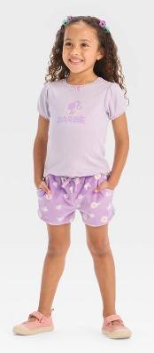 Toddler Girls' 2pc Barbie Short Sleeve T-Shirt and Shorts Set - Purple 2T
