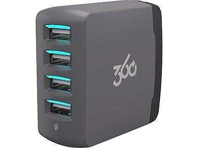 360 Electrical Wall Charger With Four Usb Ports (gray)