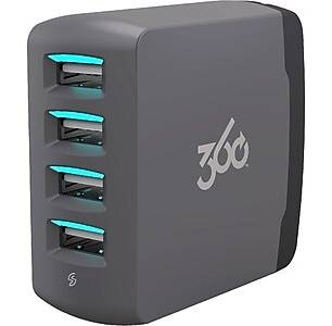 360 Electrical Wall Charger With Four Usb Ports, Gray