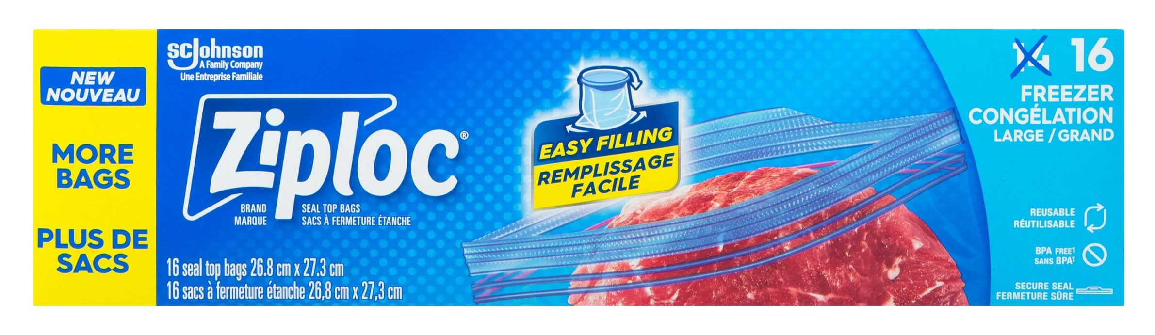 Ziploc Grip'n Seal Freezer, 26.8x27.3 cm (16 ct)