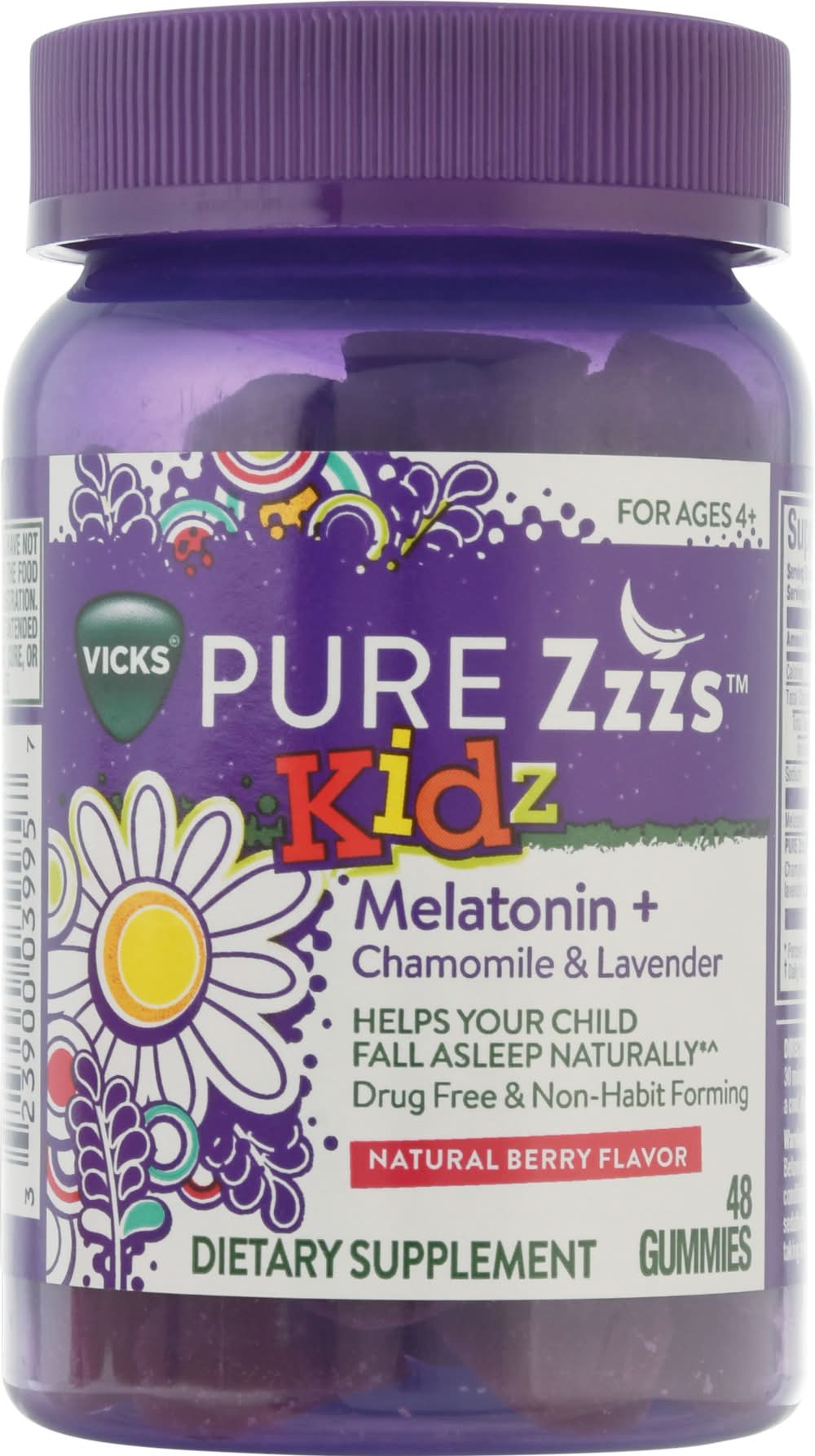 Vicks Pure Zzzs Kidz Melatonin + Chamomile & Lavender Supplement Gummies, Berry (48 ct)