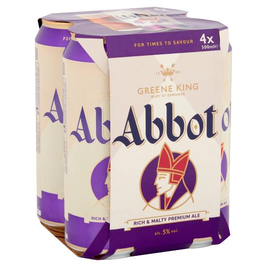 Greene King Abbot Rich & Malty Premium Ale Beer (4 ct, 500 ml)