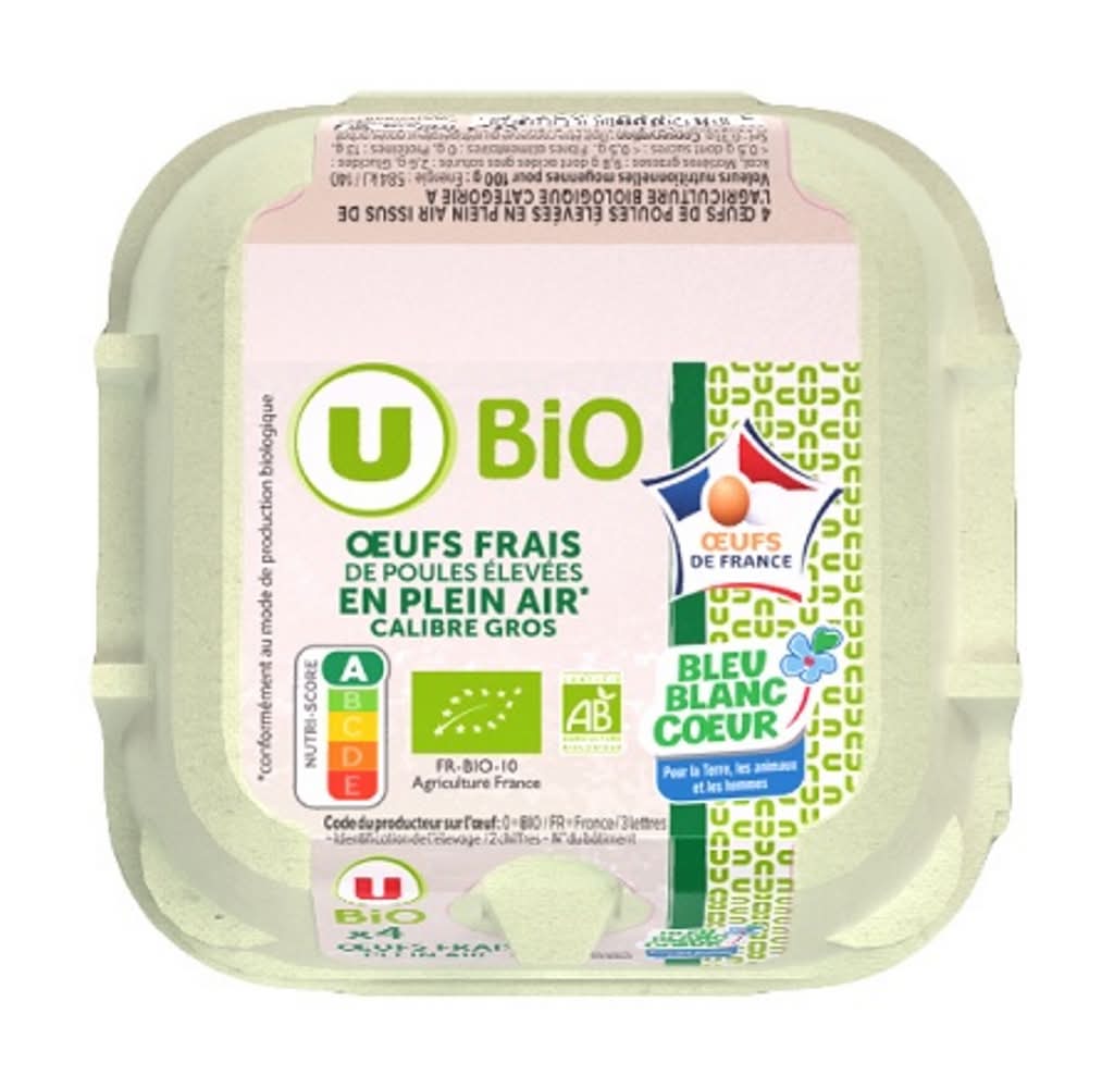 Les Produits U - Oeufs frais de poules élevées en pleine air, Gros (272g)