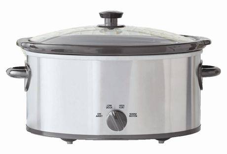 Mainstays 6 Quart Oval Slow Cooker With Glass Lid Stainless Steel Finish