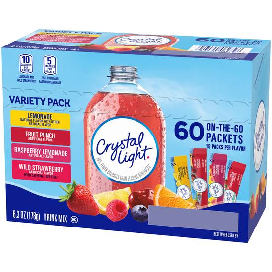 Crystal Light Lemonade, Fruit Punch, Raspberry Lemonade & Wild Strawberry Drink Mix (60 ct)